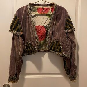 Magnolia Pearl Purple Velvet Matador Jacket with Flamenco 💃 Silk Roses Lining